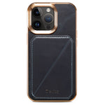 DENIOR til iPhone 12 Pro Max Kortholder Kickstand Telefoncover Vokset Ægte Kødelæderbelagt TPU+PC Elektropletteret Etui