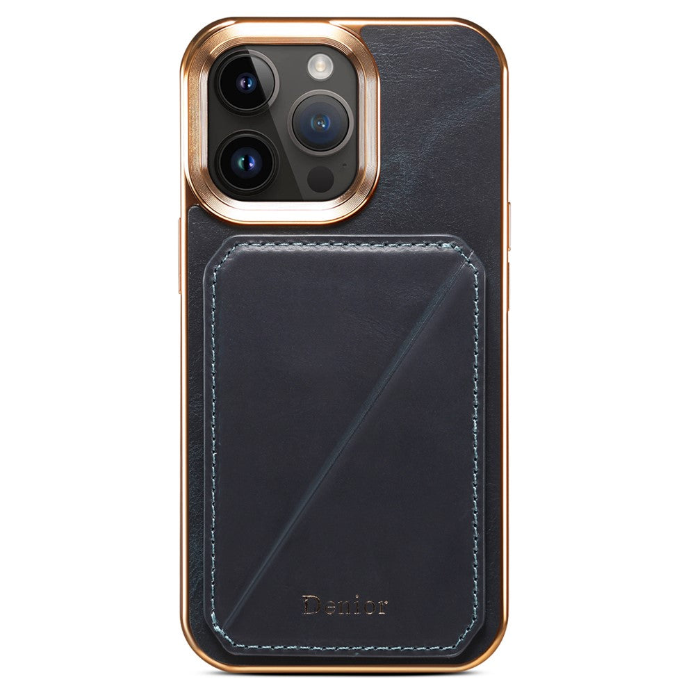 DENIOR til iPhone 12 Pro Max Kortholder Kickstand Telefoncover Vokset Ægte Kødelæderbelagt TPU+PC Elektropletteret Etui