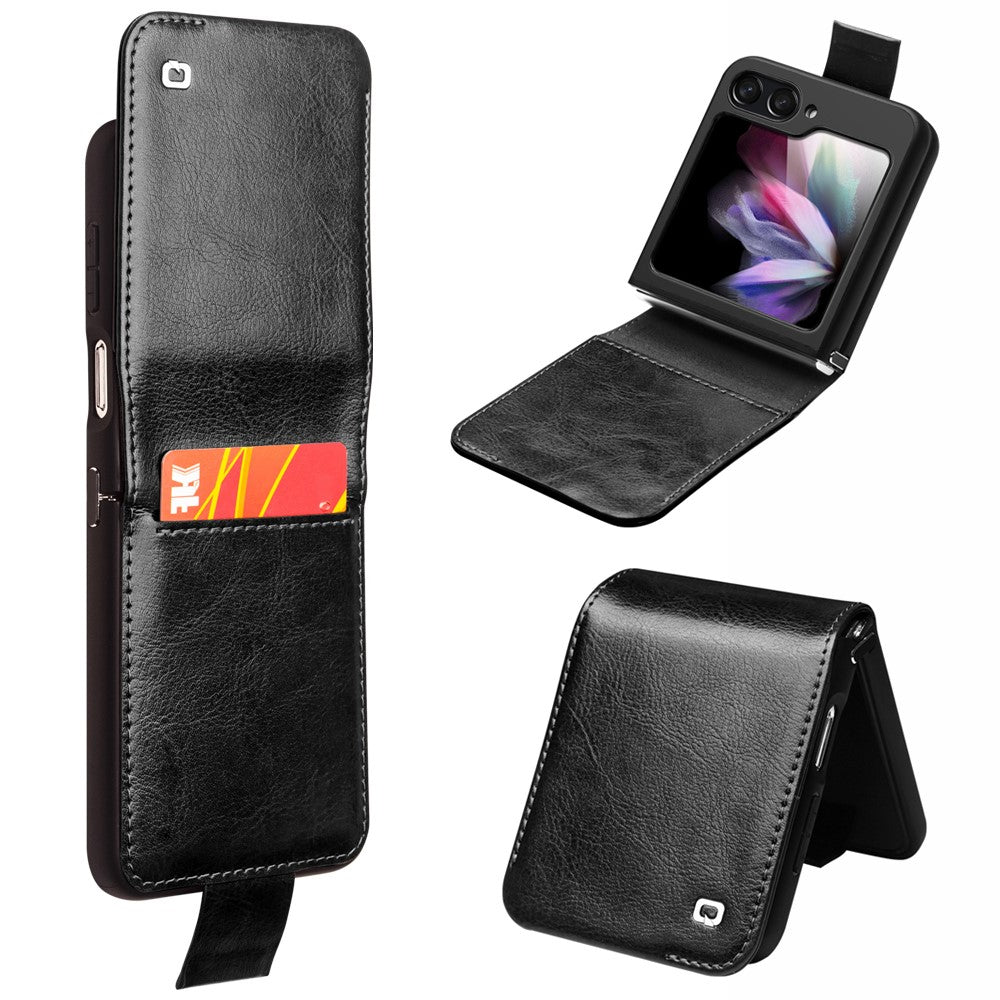QIALINO ægte koskindslæder + PC-mobilcover til Samsung Galaxy Z Flip5 5G, kortholder, slim fit-etui