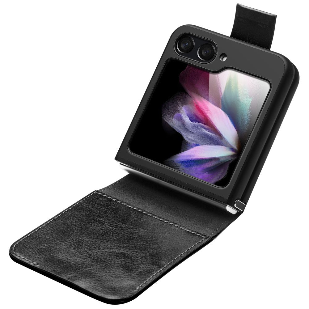 QIALINO ægte koskindslæder + PC-mobilcover til Samsung Galaxy Z Flip5 5G, kortholder, slim fit-etui