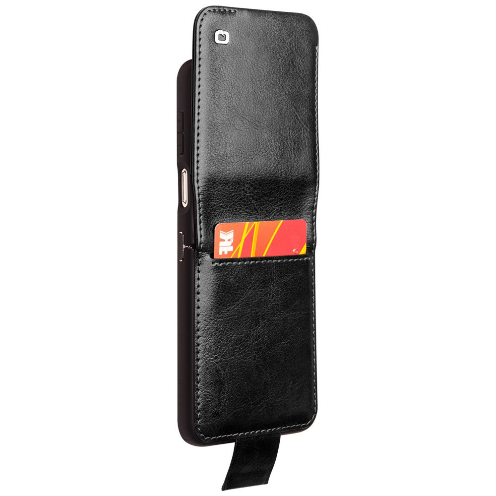 QIALINO ægte koskindslæder + PC-mobilcover til Samsung Galaxy Z Flip5 5G, kortholder, slim fit-etui