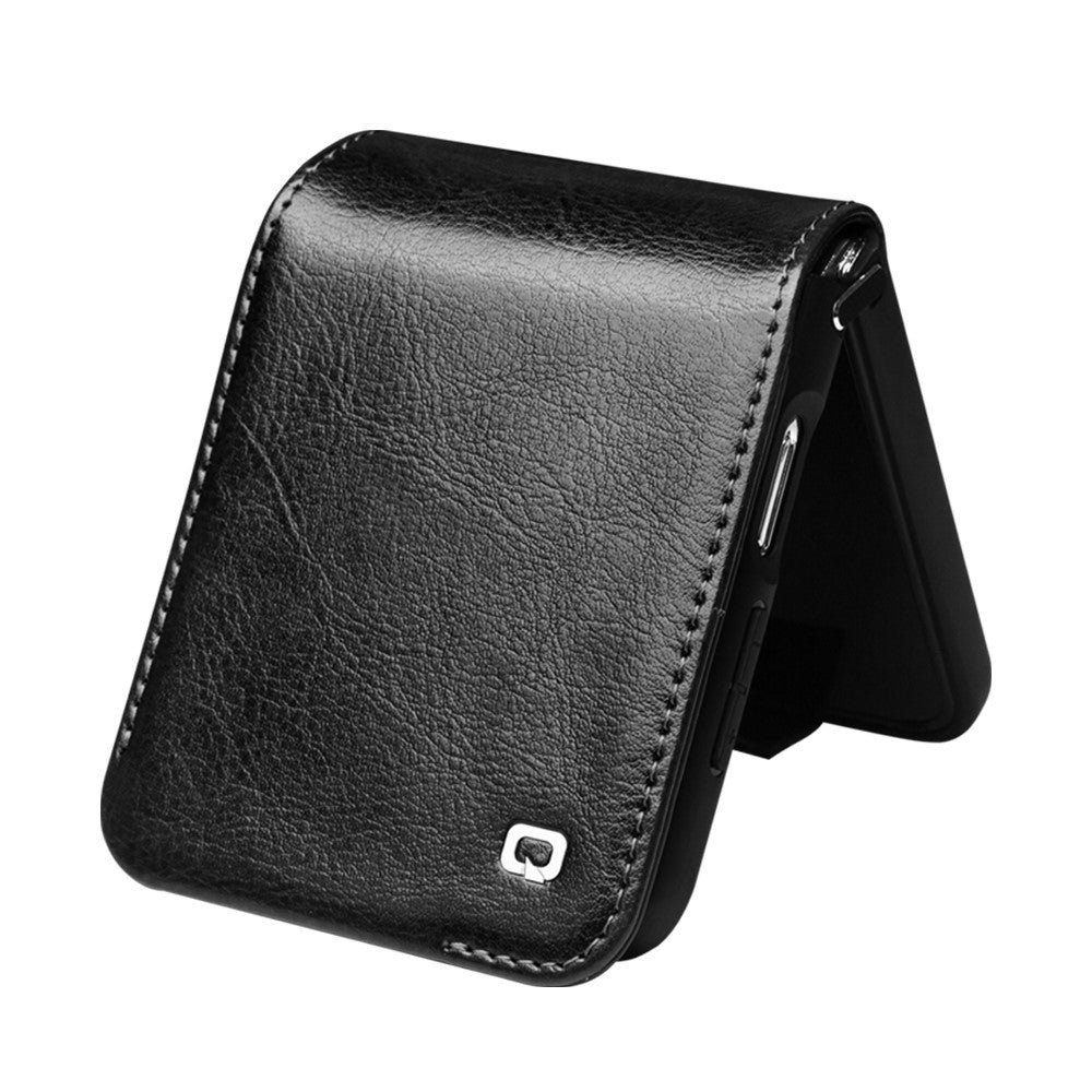 QIALINO ægte koskindslæder + PC-mobilcover til Samsung Galaxy Z Flip5 5G, kortholder, slim fit-etui