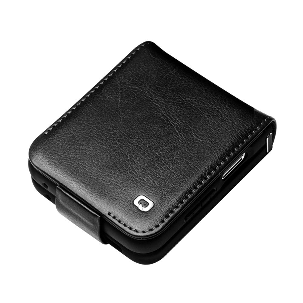 QIALINO ægte koskindslæder + PC-mobilcover til Samsung Galaxy Z Flip5 5G, kortholder, slim fit-etui