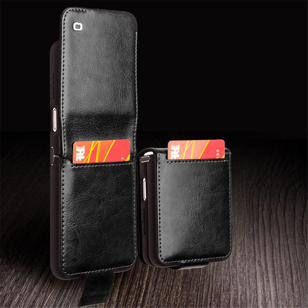 QIALINO ægte koskindslæder + PC-mobilcover til Samsung Galaxy Z Flip5 5G, kortholder, slim fit-etui