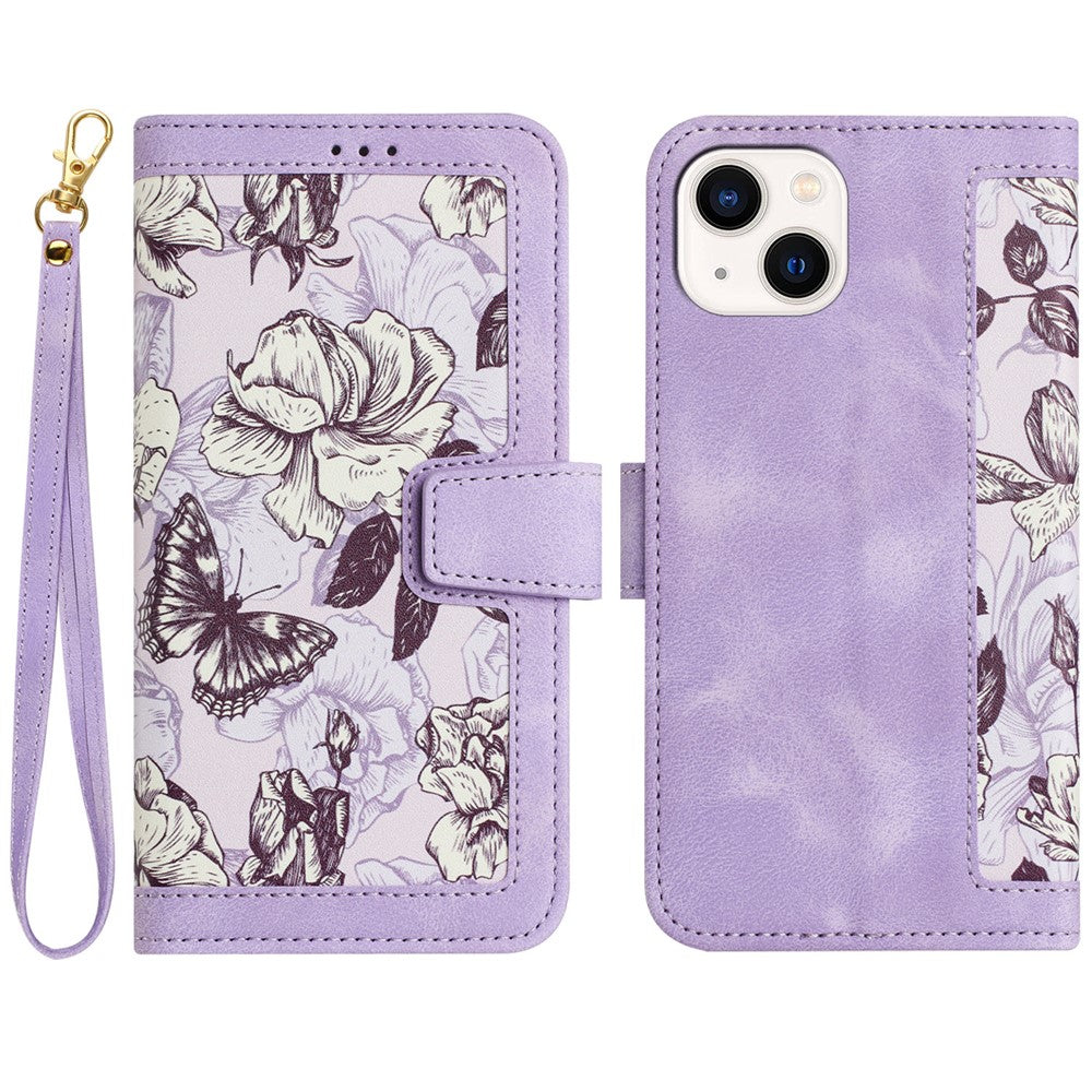 Flower Pattern Printing Leather Case for iPhone 15 , Card Holder Stand Phone Cover