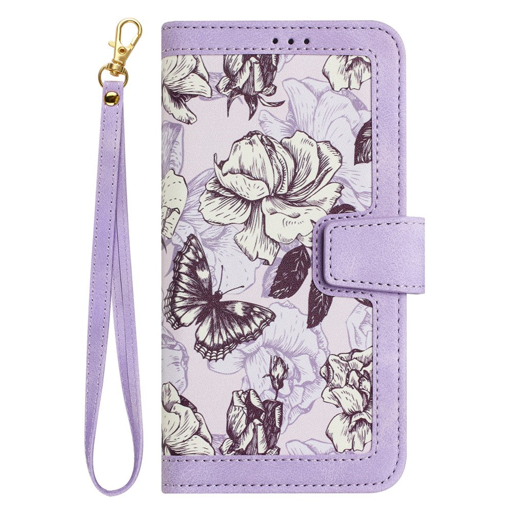 Flower Pattern Printing Leather Case for iPhone 15 , Card Holder Stand Phone Cover