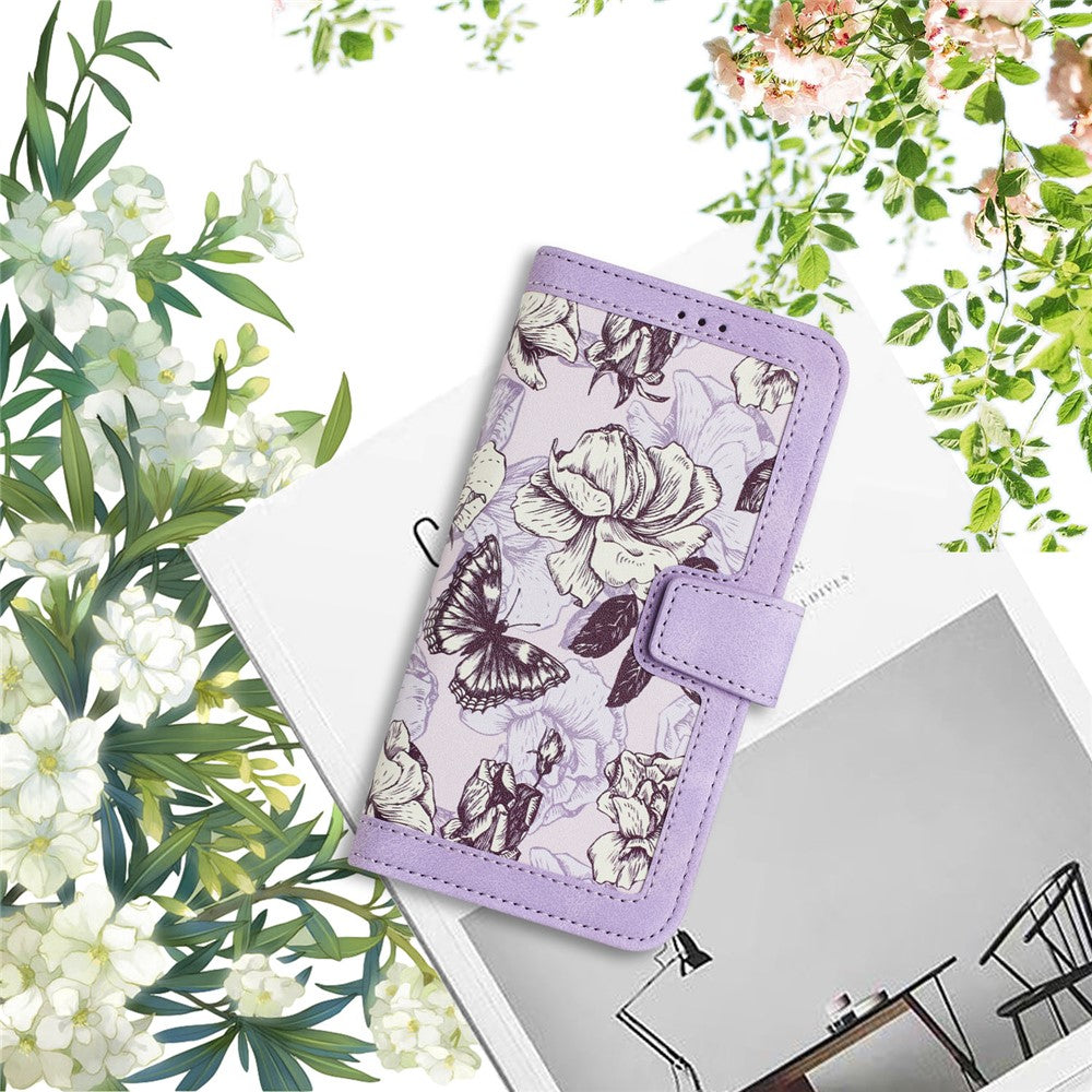 Flower Pattern Printing Leather Case for iPhone 15 , Card Holder Stand Phone Cover
