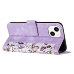 Flower Pattern Printing Leather Case for iPhone 15 , Card Holder Stand Phone Cover
