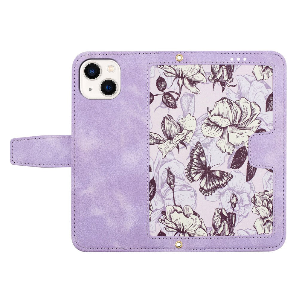 Flower Pattern Printing Leather Case for iPhone 15 , Card Holder Stand Phone Cover
