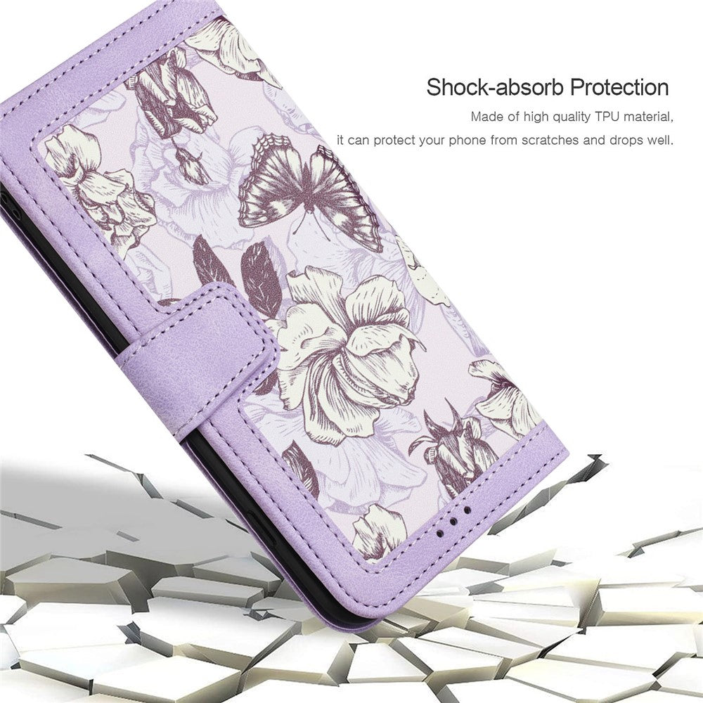 Flower Pattern Printing Leather Case for iPhone 15 , Card Holder Stand Phone Cover