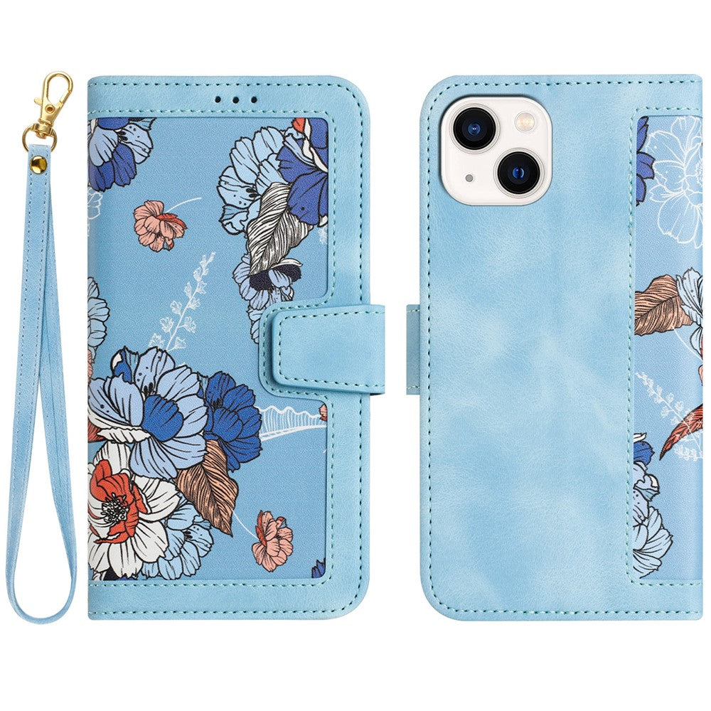 Flower Pattern Printing Leather Case for iPhone 15 , Card Holder Stand Phone Cover