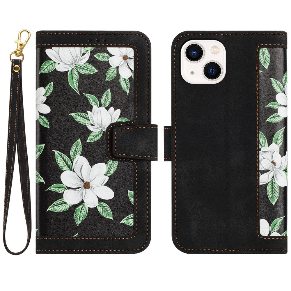 Flower Pattern Printing Leather Case for iPhone 15 , Card Holder Stand Phone Cover