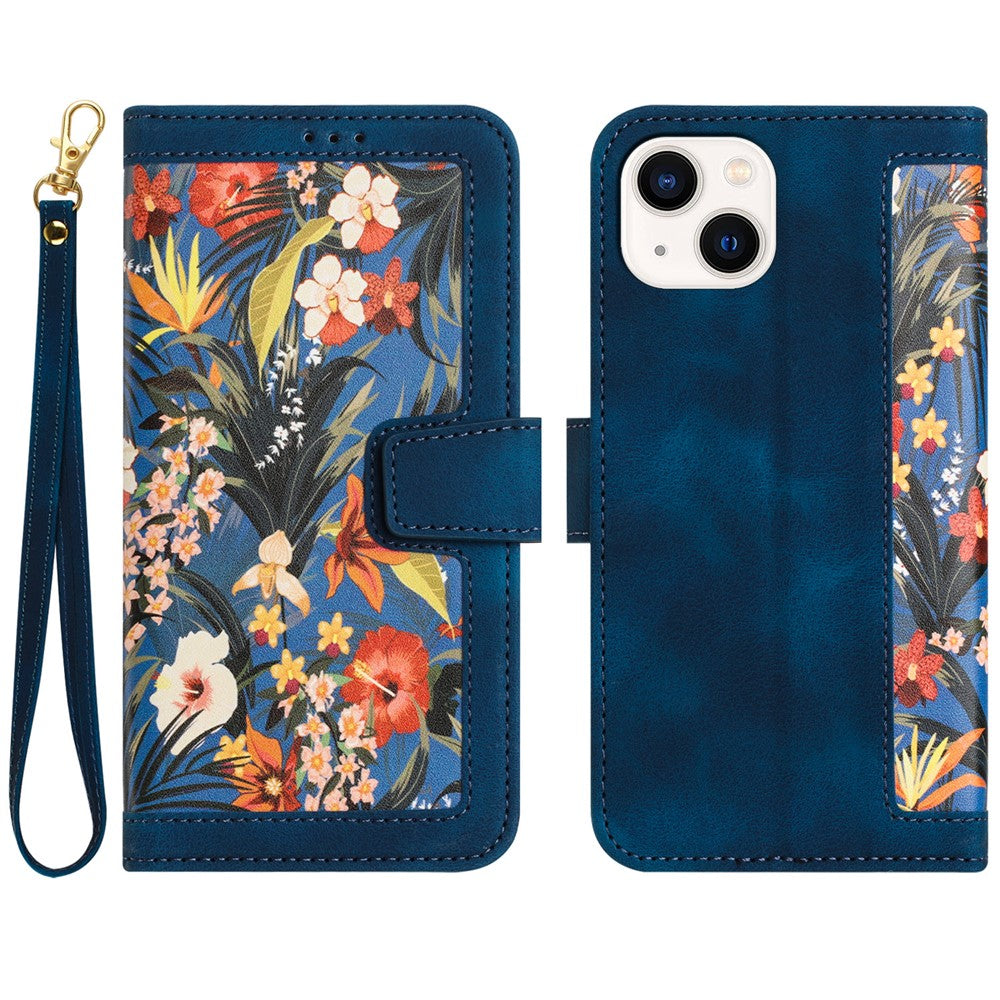 Card Slots Stand Phone Cover for iPhone 15 Plus, Flower Pattern Printing PU Leather Phone Case