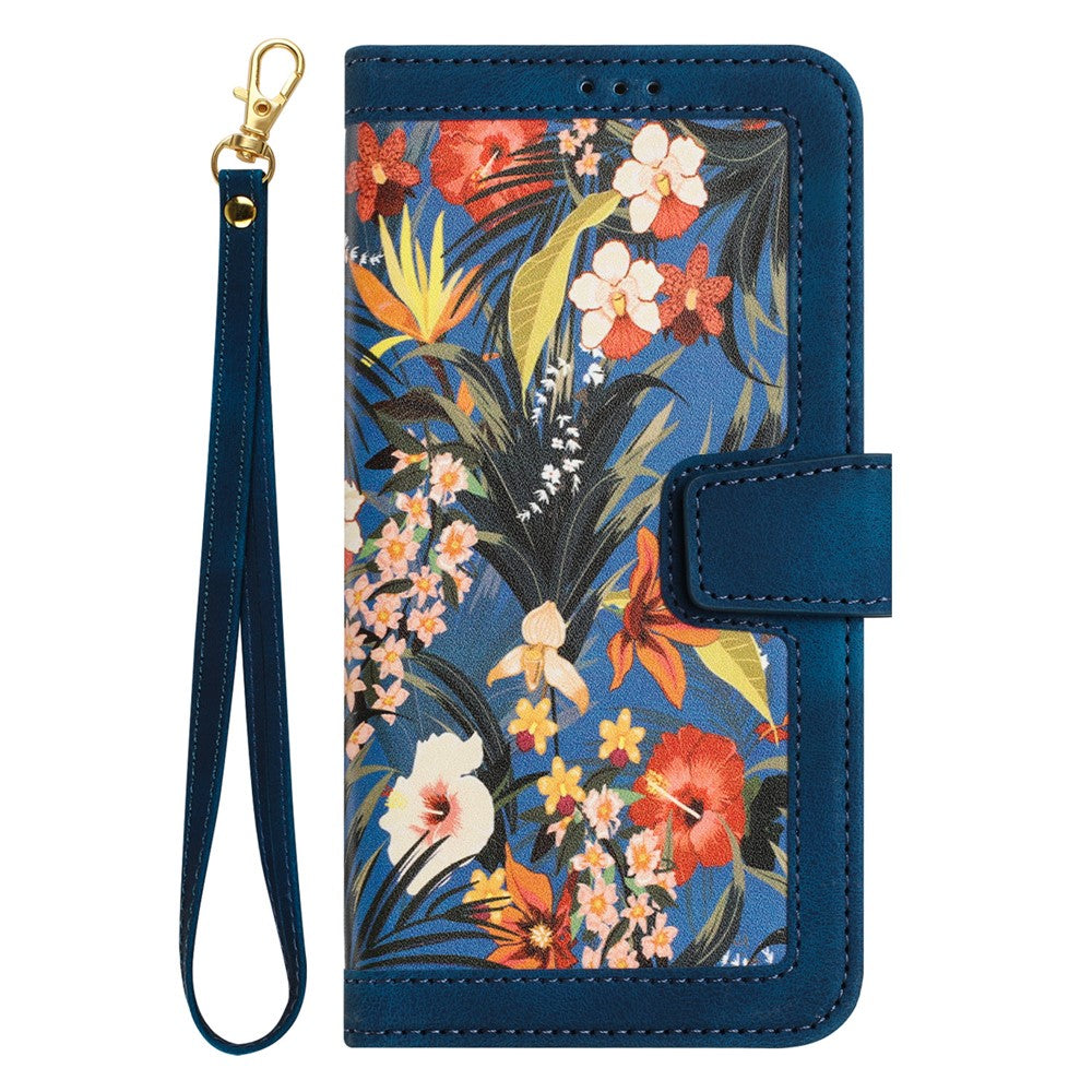 Card Slots Stand Phone Cover for iPhone 15 Plus, Flower Pattern Printing PU Leather Phone Case