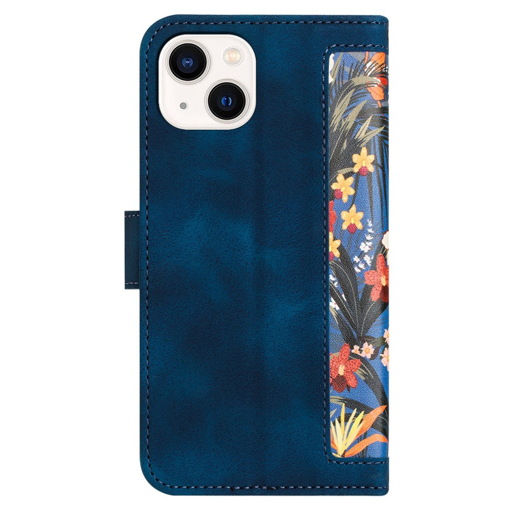 Card Slots Stand Phone Cover for iPhone 15 Plus, Flower Pattern Printing PU Leather Phone Case