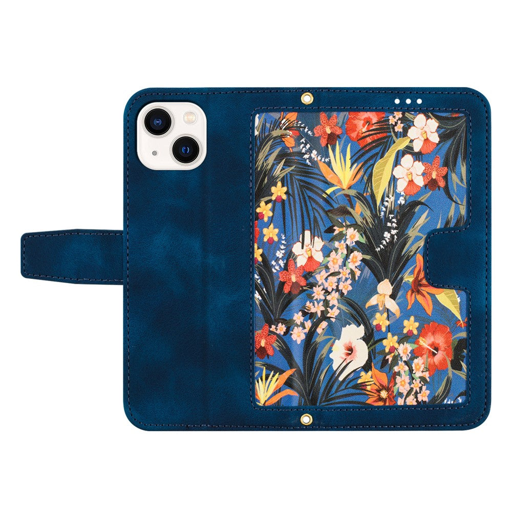 Card Slots Stand Phone Cover for iPhone 15 Plus, Flower Pattern Printing PU Leather Phone Case