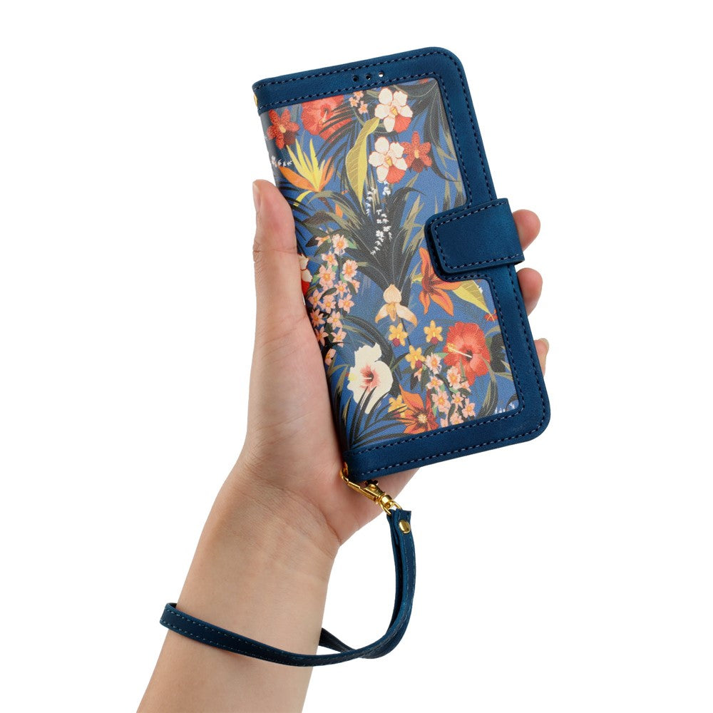 Card Slots Stand Phone Cover for iPhone 15 Plus, Flower Pattern Printing PU Leather Phone Case