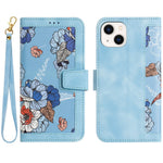 Card Slots Stand Phone Cover for iPhone 15 Plus, Flower Pattern Printing PU Leather Phone Case