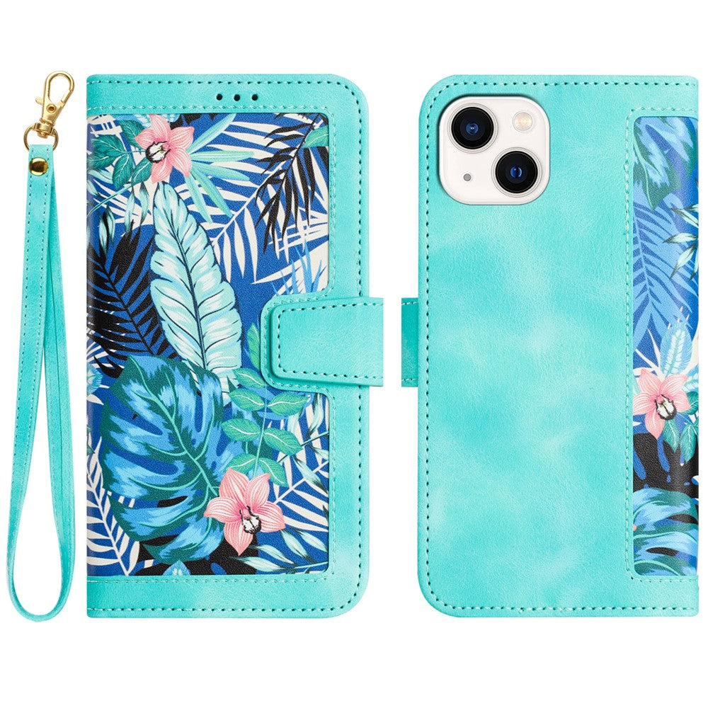 Card Slots Stand Phone Cover for iPhone 15 Plus, Flower Pattern Printing PU Leather Phone Case