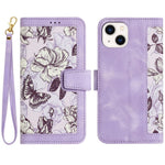 Card Slots Stand Phone Cover for iPhone 15 Plus, Flower Pattern Printing PU Leather Phone Case