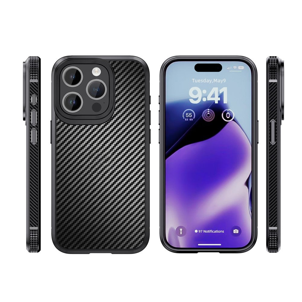 IPAKY Carbon Fiber Texture Phone Case for iPhone 15 Pro , TPU + PC Protective Phone Cover