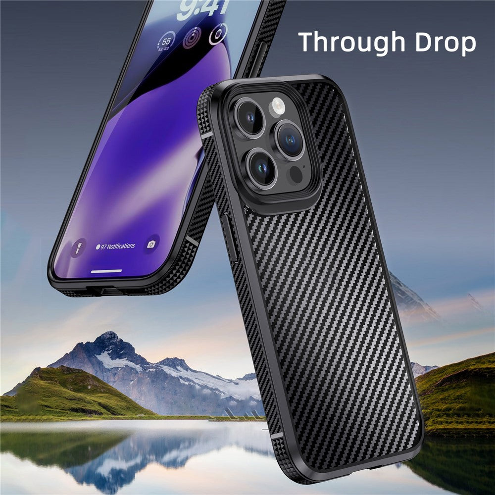 IPAKY Carbon Fiber Texture Phone Case for iPhone 15 Pro , TPU + PC Protective Phone Cover