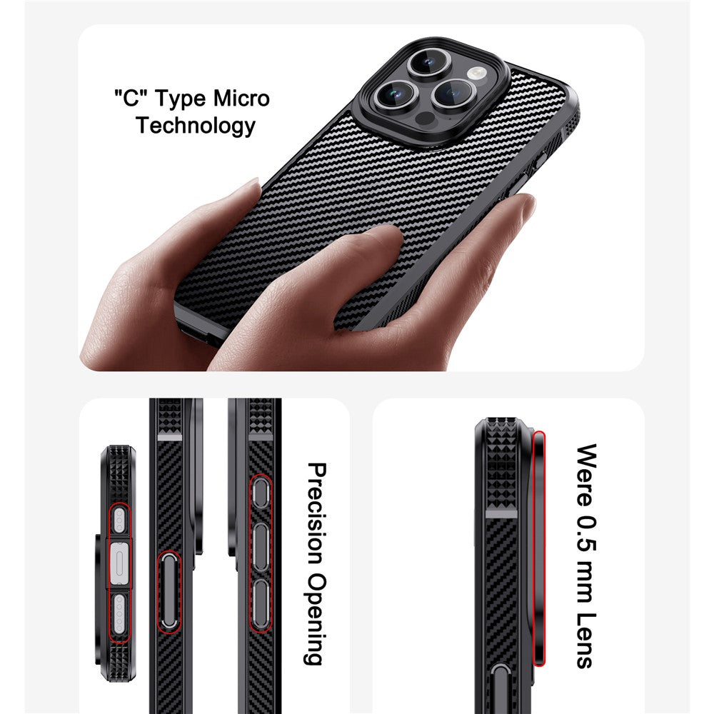 IPAKY Carbon Fiber Texture Phone Case for iPhone 15 Pro , TPU + PC Protective Phone Cover