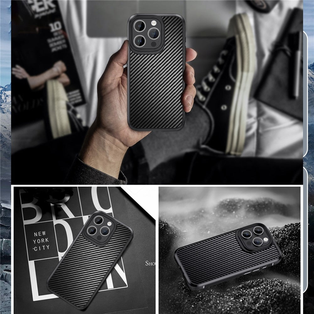 IPAKY Carbon Fiber Texture Phone Case for iPhone 15 Pro , TPU + PC Protective Phone Cover
