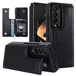 ZD018 Card Holder Phone Case for Samsung Galaxy Z Fold4 5G, PU Leather+PC Kickstand Double Magnetic Clasp Cover