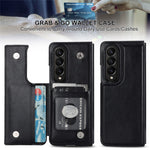 ZD018 Card Holder Phone Case for Samsung Galaxy Z Fold4 5G, PU Leather+PC Kickstand Double Magnetic Clasp Cover