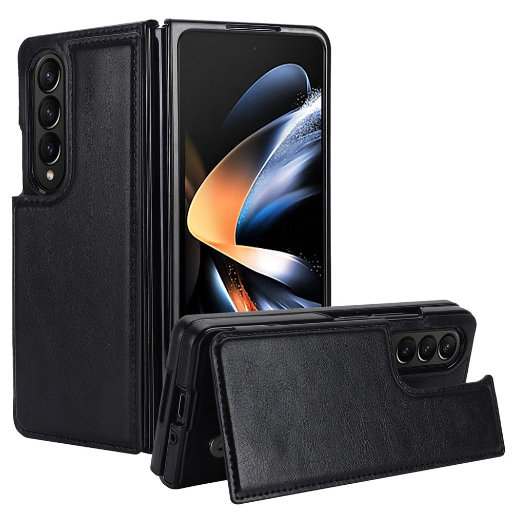 ZD018 Card Holder Phone Case for Samsung Galaxy Z Fold4 5G, PU Leather+PC Kickstand Double Magnetic Clasp Cover