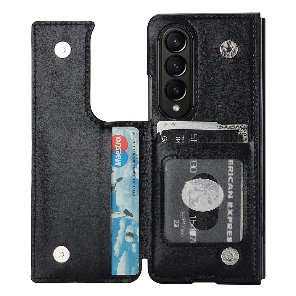 ZD018 Card Holder Phone Case for Samsung Galaxy Z Fold4 5G, PU Leather+PC Kickstand Double Magnetic Clasp Cover