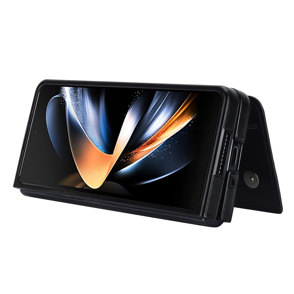 ZD018 Card Holder Phone Case for Samsung Galaxy Z Fold4 5G, PU Leather+PC Kickstand Double Magnetic Clasp Cover