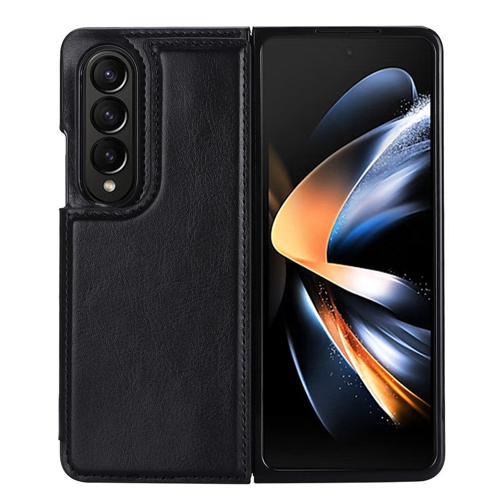 ZD018 Card Holder Phone Case for Samsung Galaxy Z Fold4 5G, PU Leather+PC Kickstand Double Magnetic Clasp Cover