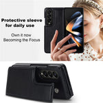 ZD018 Card Holder Phone Case for Samsung Galaxy Z Fold4 5G, PU Leather+PC Kickstand Double Magnetic Clasp Cover