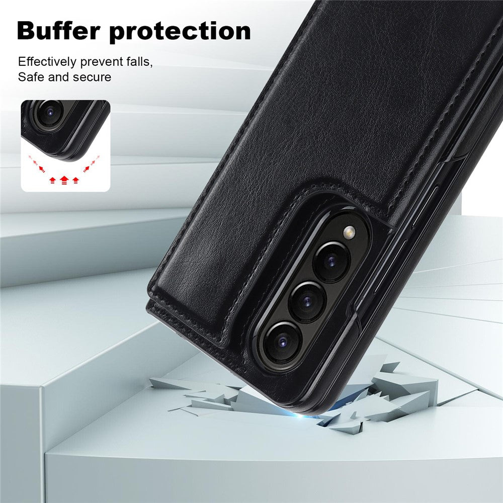 ZD018 Card Holder Phone Case for Samsung Galaxy Z Fold4 5G, PU Leather+PC Kickstand Double Magnetic Clasp Cover