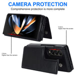 ZD018 Card Holder Phone Case for Samsung Galaxy Z Fold4 5G, PU Leather+PC Kickstand Double Magnetic Clasp Cover