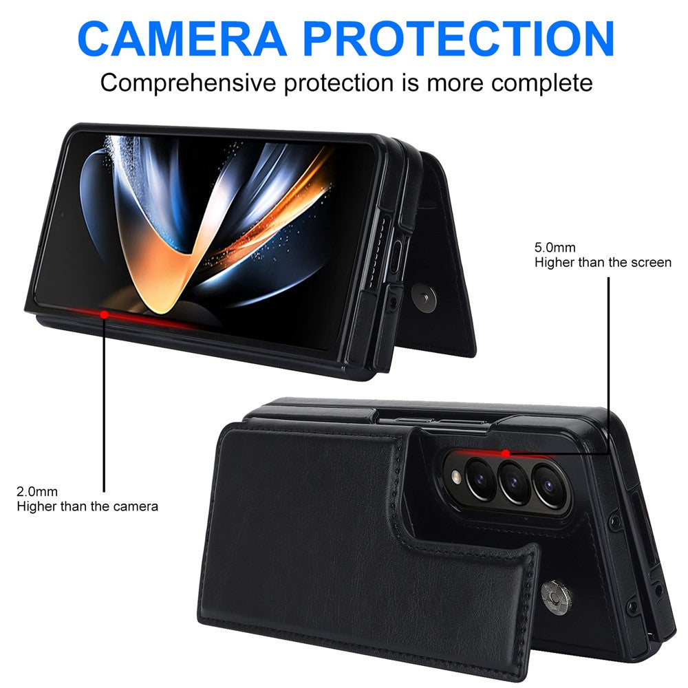 ZD018 Card Holder Phone Case for Samsung Galaxy Z Fold4 5G, PU Leather+PC Kickstand Double Magnetic Clasp Cover