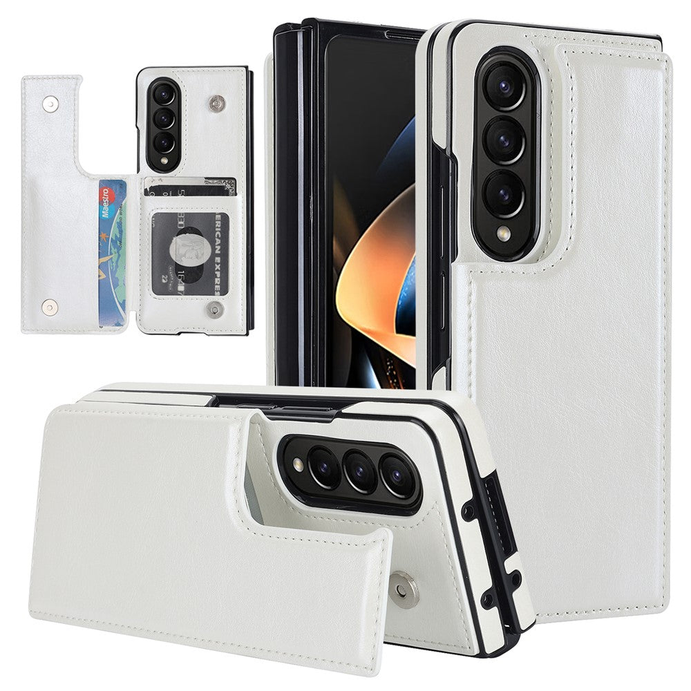 ZD018 Card Holder Phone Case for Samsung Galaxy Z Fold4 5G, PU Leather+PC Kickstand Double Magnetic Clasp Cover