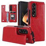 ZD018 Card Holder Phone Case for Samsung Galaxy Z Fold4 5G, PU Leather+PC Kickstand Double Magnetic Clasp Cover