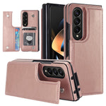 ZD018 Card Holder Phone Case for Samsung Galaxy Z Fold4 5G, PU Leather+PC Kickstand Double Magnetic Clasp Cover