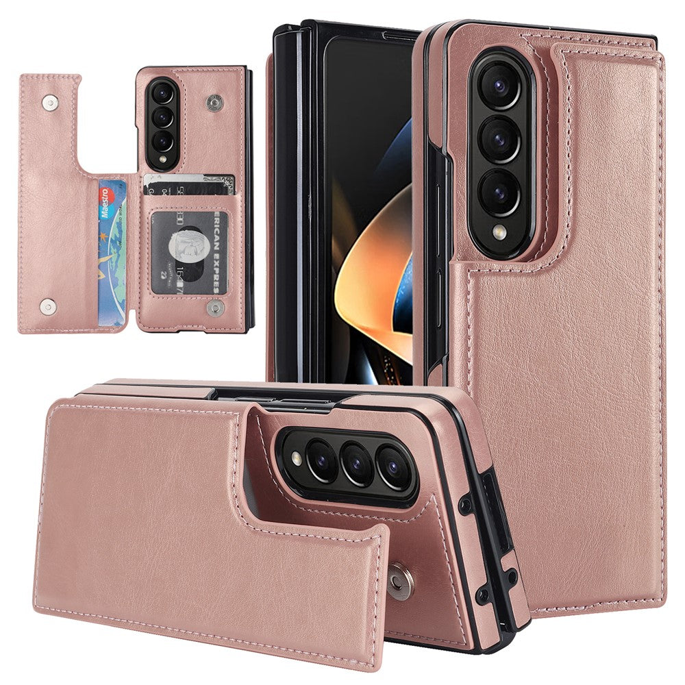 ZD018 Card Holder Phone Case for Samsung Galaxy Z Fold4 5G, PU Leather+PC Kickstand Double Magnetic Clasp Cover