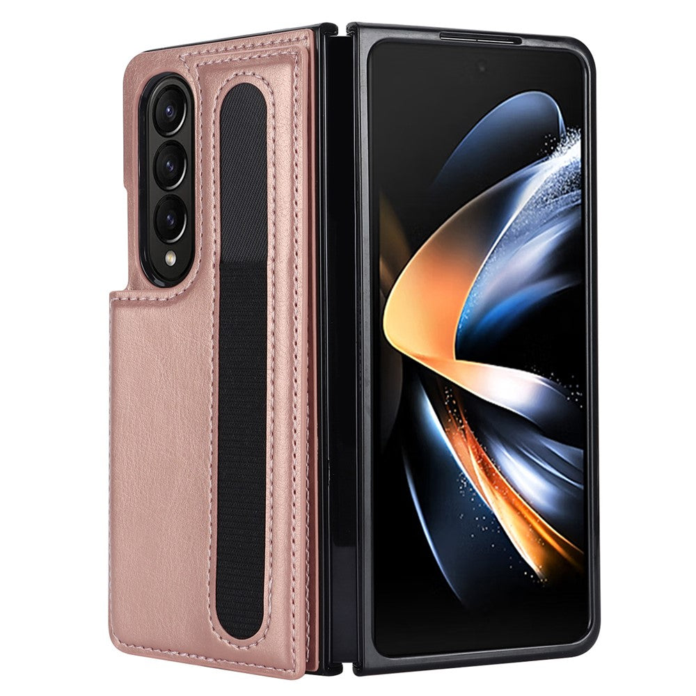 ZD019 Card Slots Kickstand Cover for Samsung Galaxy Z Fold4 5G , PU Leather+PC Folding Phone Case with Pen Holder