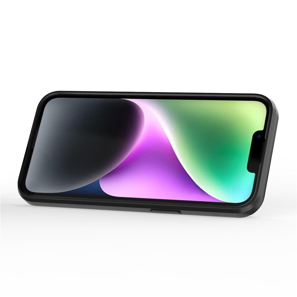 For iPhone 15 Plus Phone Case Drop Protection PC+TPU Kickstand Cover with Slide Camera Lid - Black