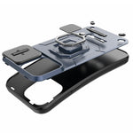 For iPhone 15 Plus Phone Case Drop Protection PC+TPU Kickstand Cover with Slide Camera Lid - Black