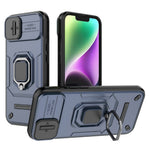 For iPhone 15 Plus Phone Case Drop Protection PC+TPU Kickstand Cover with Slide Camera Lid - Black