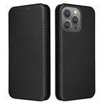 PU Leather Card Holder Phone Case for iPhone 15 Pro , Carbon Fiber Texture Stand Cover