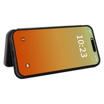 PU Leather Card Holder Phone Case for iPhone 15 Pro , Carbon Fiber Texture Stand Cover