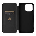 PU Leather Card Holder Phone Case for iPhone 15 Pro , Carbon Fiber Texture Stand Cover