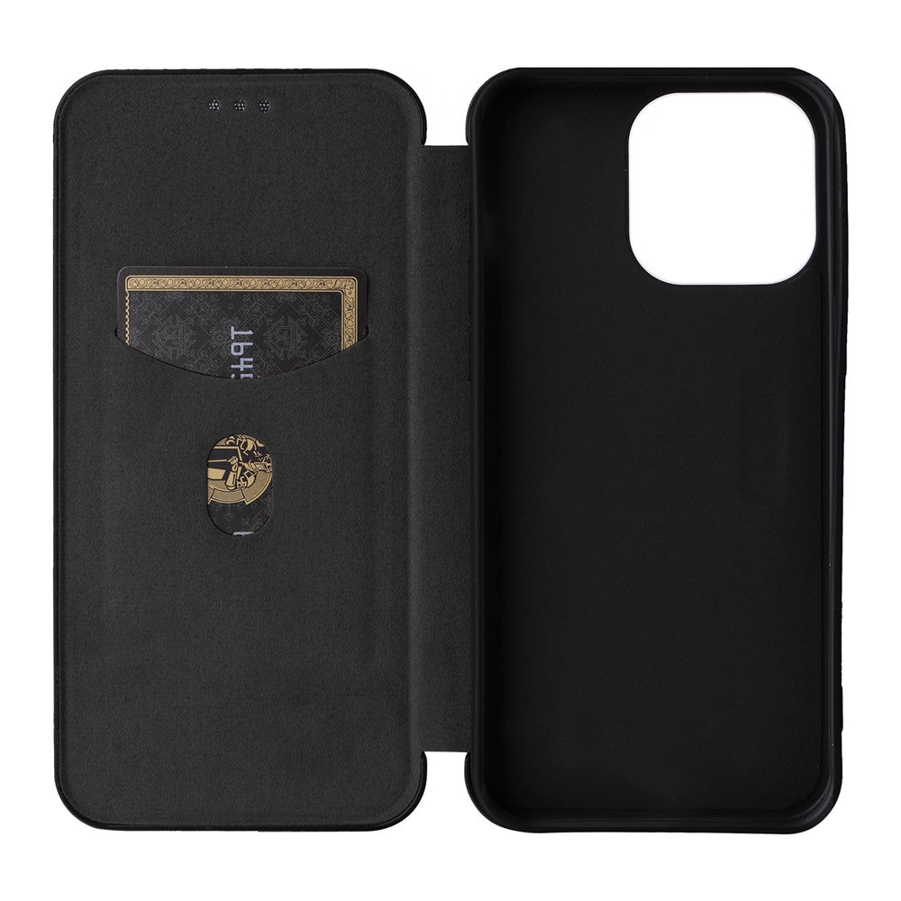 PU Leather Card Holder Phone Case for iPhone 15 Pro , Carbon Fiber Texture Stand Cover